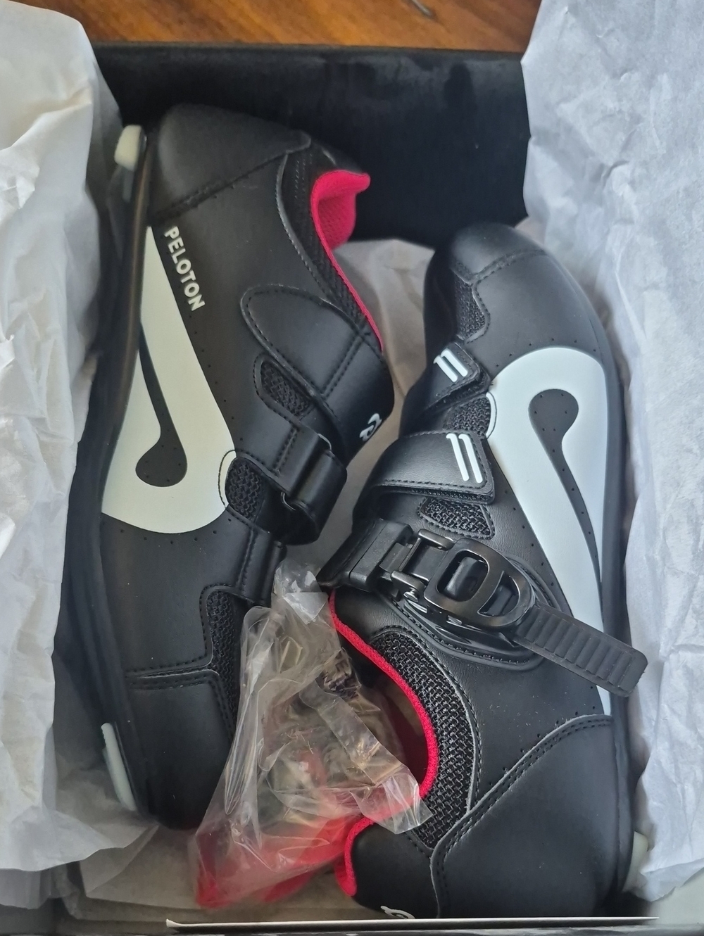 Peloton Black and White Women's Cycling Shoes with Pink Lining